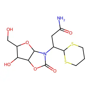 3-(1,3-Dithian-2-yl)-3-[6-hydroxy-5-(hydroxymethyl)-2-oxotetrahydrofuro[2,3-d][1,3]oxazol-3(2H)-yl]propanamide structure
