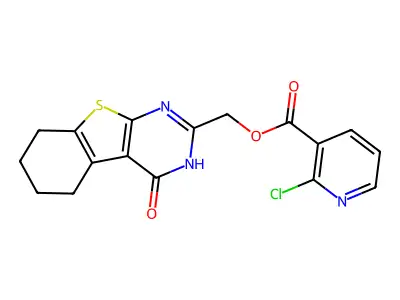 (4-oxo-5,6,7,8-tetrahydro-3H-[1]benzothiolo[2,3-d]pyrimidin-2-yl)methyl 2-chloropyridine-3-carboxylate structure