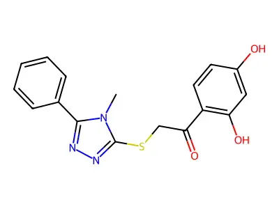 1-(2,4-dihydroxyphenyl)-2-[(4-methyl-5-phenyl-1,2,4-triazol-3-yl)sulfanyl]ethanone structure