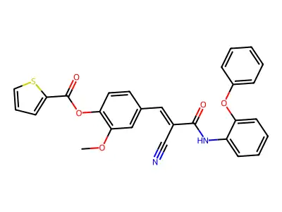 [4-[(E)-2-cyano-3-oxo-3-(2-phenoxyanilino)prop-1-enyl]-2-methoxyphenyl] thiophene-2-carboxylate structure
