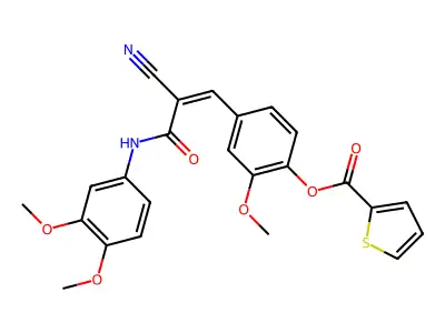 [4-[(Z)-2-Cyano-3-(3,4-dimethoxyanilino)-3-oxoprop-1-enyl]-2-methoxyphenyl] thiophene-2-carboxylate structure