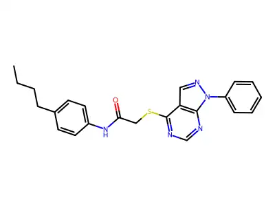 N-(4-butylphenyl)-2-((1-phenyl-1H-pyrazolo[3,4-d]pyrimidin-4-yl)thio)acetamide structure