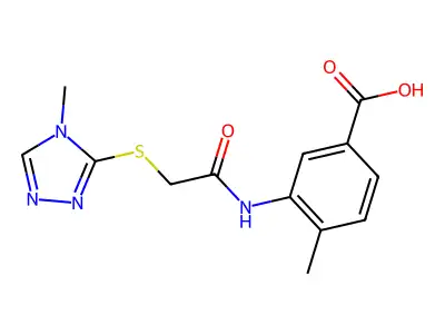 4-methyl-3-{2-[(4-methyl-4H-1,2,4-triazol-3-yl)sulfanyl]acetamido}benzoic acid structure