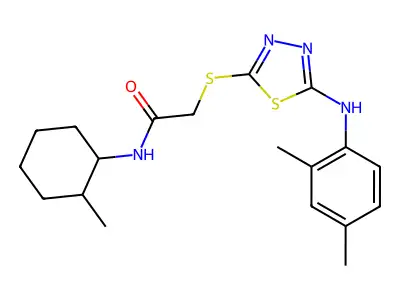2-((5-((2,4-Dimethylphenyl)amino)-1,3,4-thiadiazol-2-yl)thio)-N-(2-methylcyclohexyl)acetamide structure