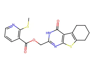 (4-oxo-5,6,7,8-tetrahydro-3H-[1]benzothiolo[2,3-d]pyrimidin-2-yl)methyl 2-methylsulfanylpyridine-3-carboxylate structure
