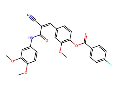 [4-[(Z)-2-Cyano-3-(3,4-dimethoxyanilino)-3-oxoprop-1-enyl]-2-methoxyphenyl] 4-fluorobenzoate structure