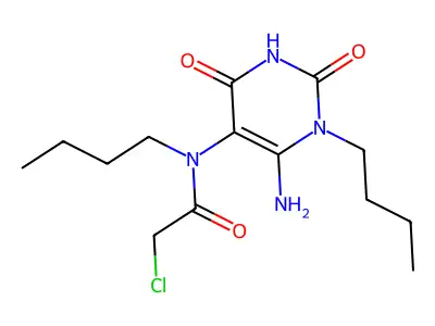 N-(6-amino-1-butyl-2,4-dioxo-1,2,3,4-tetrahydropyrimidin-5-yl)-N-butyl-2-chloroacetamide structure