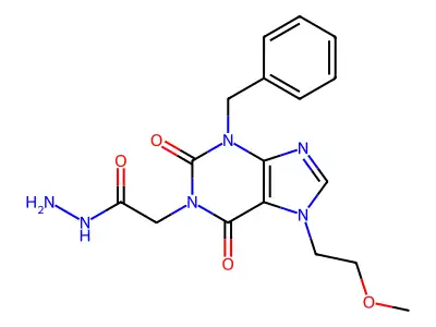 2-[3-benzyl-7-(2-methoxyethyl)-2,6-dioxo-2,3,6,7-tetrahydro-1H-purin-1-yl]acetohydrazide structure