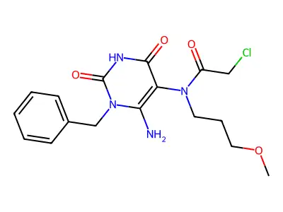N-(6-amino-1-benzyl-2,4-dioxo-1,2,3,4-tetrahydropyrimidin-5-yl)-2-chloro-N-(3-methoxypropyl)acetamide structure
