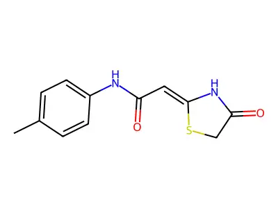 (2Z)-N-(4-methylphenyl)-2-(4-oxo-1,3-thiazolidin-2-ylidene)acetamide structure