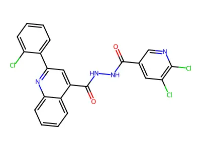 2-(2-chlorophenyl)-N'-(5,6-dichloropyridine-3-carbonyl)quinoline-4-carbohydrazide structure