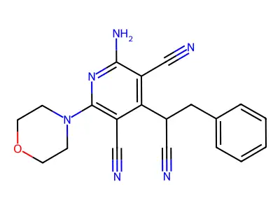 2-Amino-4-(1-cyano-2-phenylethyl)-6-morpholin-4-ylpyridine-3,5-dicarbonitrile structure