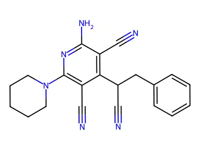2-Amino-4-(1-cyano-2-phenylethyl)-6-piperidin-1-ylpyridine-3,5-dicarbonitrile structure