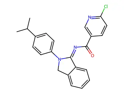 6-chloro-N-[2-(4-propan-2-ylphenyl)-3H-isoindol-1-ylidene]pyridine-3-carboxamide structure