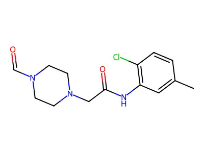 N-(2-chloro-5-methylphenyl)-2-(4-formylpiperazin-1-yl)acetamide structure