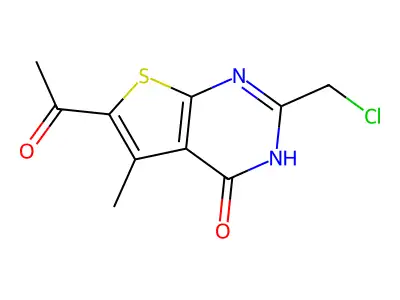 6-acetyl-2-(chloromethyl)-5-methyl-3H,4H-thieno[2,3-d]pyrimidin-4-one structure