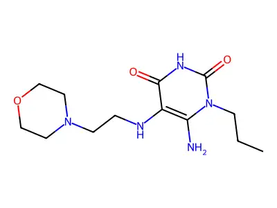 6-amino-5-{[2-(morpholin-4-yl)ethyl]amino}-1-propyl-1,2,3,4-tetrahydropyrimidine-2,4-dione structure