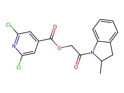 [2-(2-methyl-2,3-dihydroindol-1-yl)-2-oxoethyl] 2,6-dichloropyridine-4-carboxylate structure