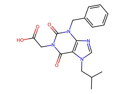 2-[3-benzyl-7-(2-methylpropyl)-2,6-dioxo-2,3,6,7-tetrahydro-1H-purin-1-yl]acetic acid structure