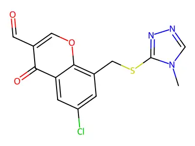 6-chloro-8-{[(4-methyl-4H-1,2,4-triazol-3-yl)sulfanyl]methyl}-4-oxo-4H-chromene-3-carbaldehyde structure