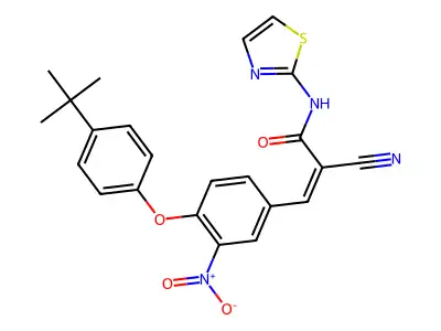 3-[4-(4-tert-butylphenoxy)-3-nitrophenyl]-2-cyano-N-(1,3-thiazol-2-yl)prop-2-enamide structure