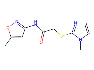 2-(1-methylimidazol-2-yl)sulfanyl-N-(5-methyl-1,2-oxazol-3-yl)acetamide structure