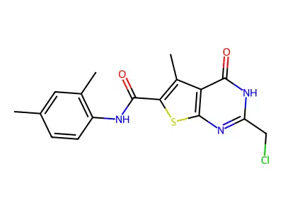 2-(chloromethyl)-N-(2,4-dimethylphenyl)-5-methyl-4-oxo-3,4-dihydrothieno[2,3-d]pyrimidine-6-carboxamide structure