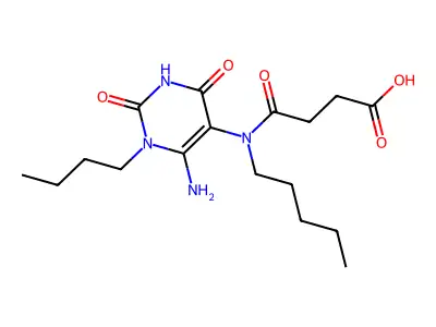 N-(6-Amino-1-butyl-2,4-dioxo-1,2,3,4-tetrahydro-pyrimidin-5-yl)-N-pentyl-succinamic acid structure