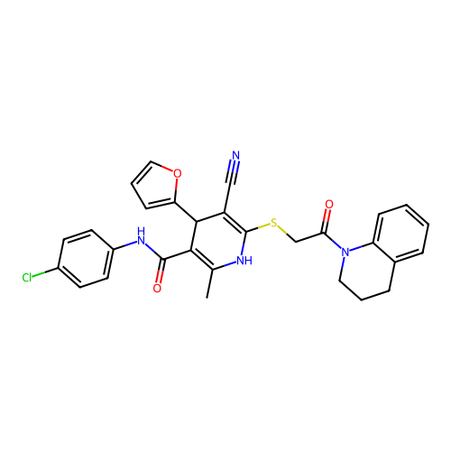 N-(4-chlorophenyl)-5-cyano-6-{[2-(3,4-dihydroquinolin-1(2H)-yl)-2-oxoethyl]sulfanyl}-4-(furan-2-yl)-2-methyl-1,4-dihydropyridine-3-carboxamide structure