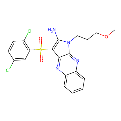 3-((2,5-dichlorophenyl)sulfonyl)-1-(3-methoxypropyl)-1H-pyrrolo[2,3-b]quinoxalin-2-amine structure
