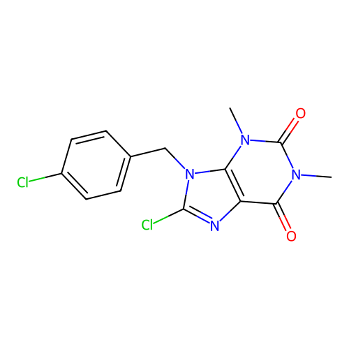8-Chloro-9-[(4-chlorophenyl)methyl]-1,3-dimethyl-1,3-dihydropurine-2,6-dione structure