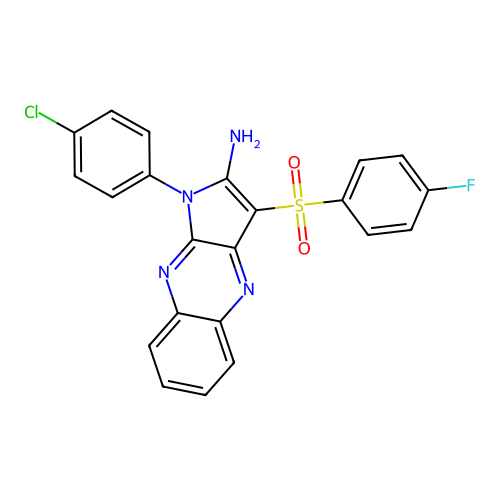 1-(4-chlorophenyl)-3-((4-fluorophenyl)sulfonyl)-1H-pyrrolo[2,3-b]quinoxalin-2-amine structure