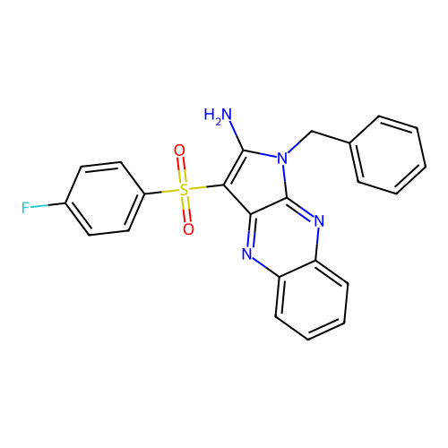 1-benzyl-3-((4-fluorophenyl)sulfonyl)-1H-pyrrolo[2,3-b]quinoxalin-2-amine structure