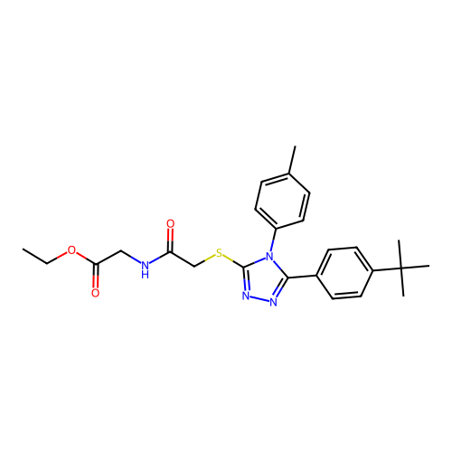 ethyl 2-(2-((5-(4-(tert-butyl)phenyl)-4-(p-tolyl)-4H-1,2,4-triazol-3-yl)thio)acetamido)acetate structure