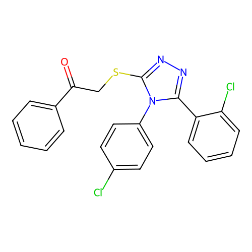 2-((5-(2-chlorophenyl)-4-(4-chlorophenyl)-4H-1,2,4-triazol-3-yl)thio)-1-phenylethanone structure