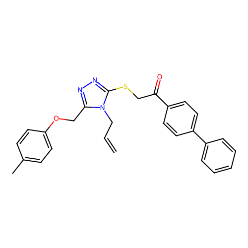 1-([1,1'-biphenyl]-4-yl)-2-((4-allyl-5-((p-tolyloxy)methyl)-4H-1,2,4-triazol-3-yl)thio)ethanone structure