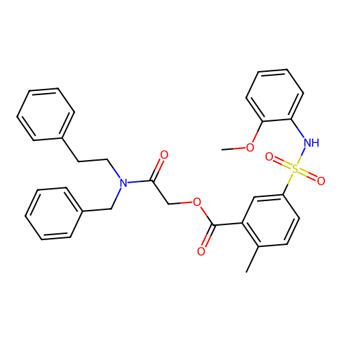 (benzyl-phenethyl-carbamoyl)methyl 5-[(2-methoxyphenyl)sulfamoyl]-2-methyl-benzoate structure