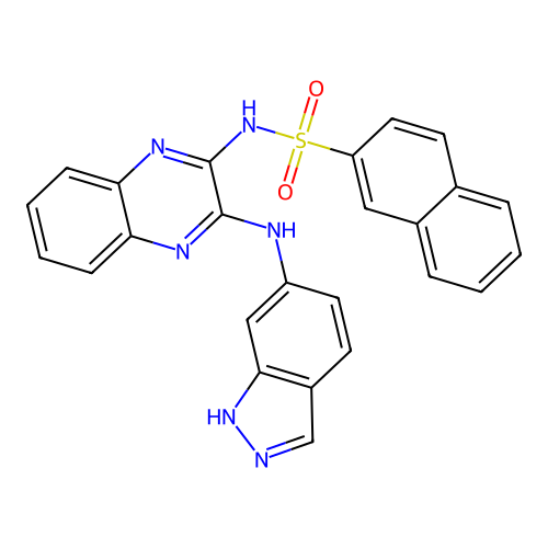 N-(3-((1H-indazol-6-yl)amino)quinoxalin-2-yl)naphthalene-2-sulfonamide structure