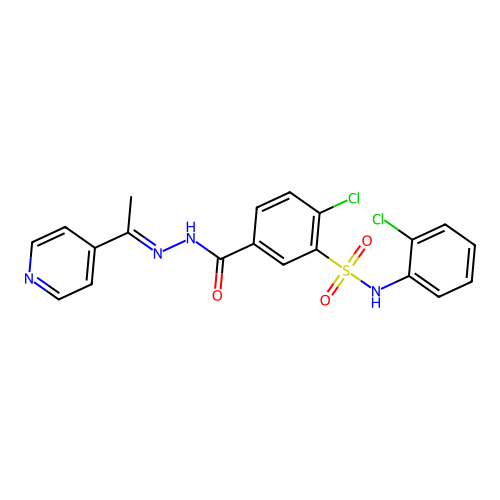2-Chloro-N-(2-chlorophenyl)-5-(2-(1-(pyridin-4-yl)ethylidene)hydrazine-1-carbonyl)benzenesulfonamide structure
