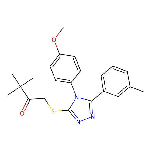 1-((4-(4-methoxyphenyl)-5-(m-tolyl)-4H-1,2,4-triazol-3-yl)thio)-3,3-dimethylbutan-2-one structure