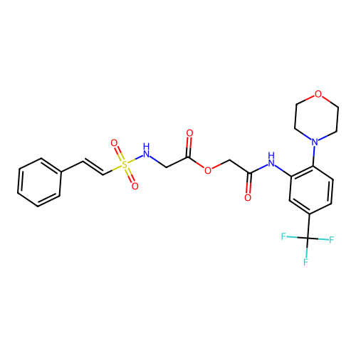 [2-[2-morpholin-4-yl-5-(trifluoromethyl)anilino]-2-oxoethyl] 2-[[(E)-2-phenylethenyl]sulfonylamino]acetate structure