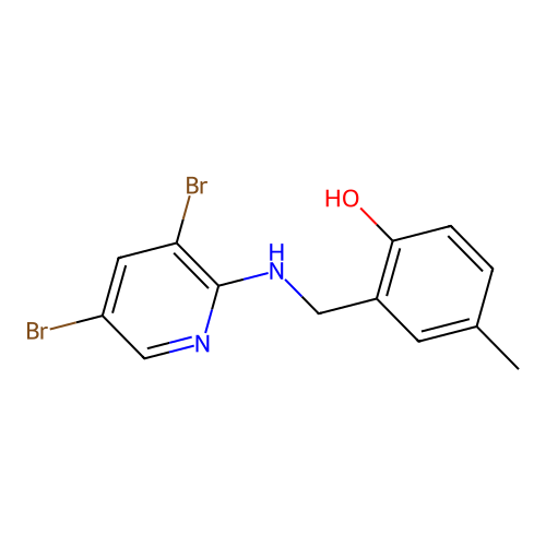 2-(((3,5-Dibromopyridin-2-yl)amino)methyl)-4-methylphenol structure