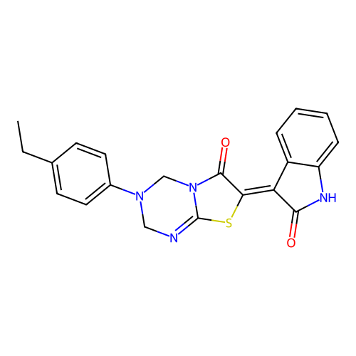 (Z)-3-(4-ethylphenyl)-7-(2-oxoindolin-3-ylidene)-3,4-dihydro-2H-thiazolo[3,2-a][1,3,5]triazin-6(7H)-one structure