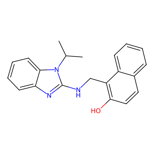 1-(((1-isopropyl-1H-benzo[d]imidazol-2-yl)amino)methyl)naphthalen-2-ol structure