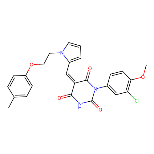 (5Z)-1-(3-chloro-4-methoxyphenyl)-5-[[1-[2-(4-methylphenoxy)ethyl]pyrrol-2-yl]methylidene]-1,3-diazinane-2,4,6-trione structure