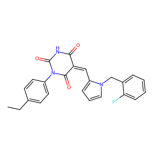 (5Z)-1-(4-ethylphenyl)-5-[[1-[(2-fluorophenyl)methyl]pyrrol-2-yl]methylidene]-1,3-diazinane-2,4,6-trione structure