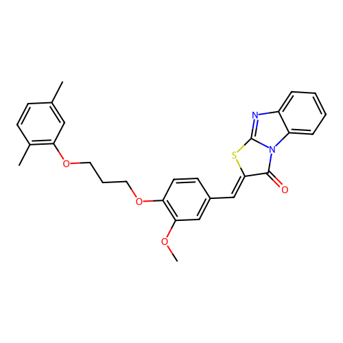 (2Z)-2-{4-[3-(2,5-dimethylphenoxy)propoxy]-3-methoxybenzylidene}[1,3]thiazolo[3,2-a]benzimidazol-3(2H)-one structure