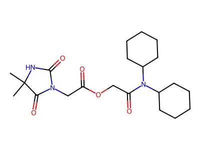 [2-(dicyclohexylamino)-2-oxoethyl] 2-(4,4-dimethyl-2,5-dioxoimidazolidin-1-yl)acetate structure