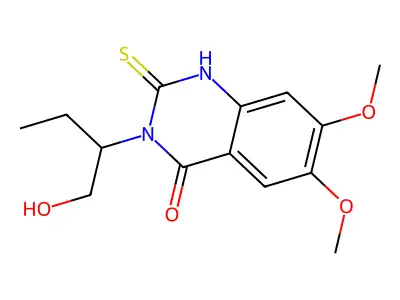 3-(1-hydroxybutan-2-yl)-6,7-dimethoxy-2-sulfanyl-3,4-dihydroquinazolin-4-one structure