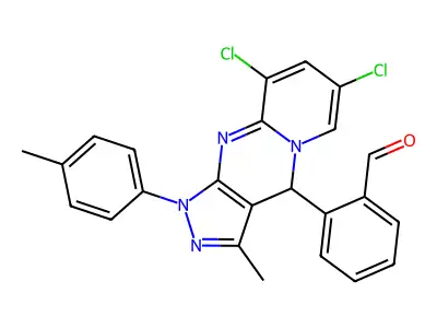 2-[10,12-Dichloro-4-methyl-6-(4-methylphenyl)-1,5,6,8-tetrazatricyclo[7.4.0.03,7]trideca-3(7),4,8,10,12-pentaen-2-yl]benzaldehyde structure